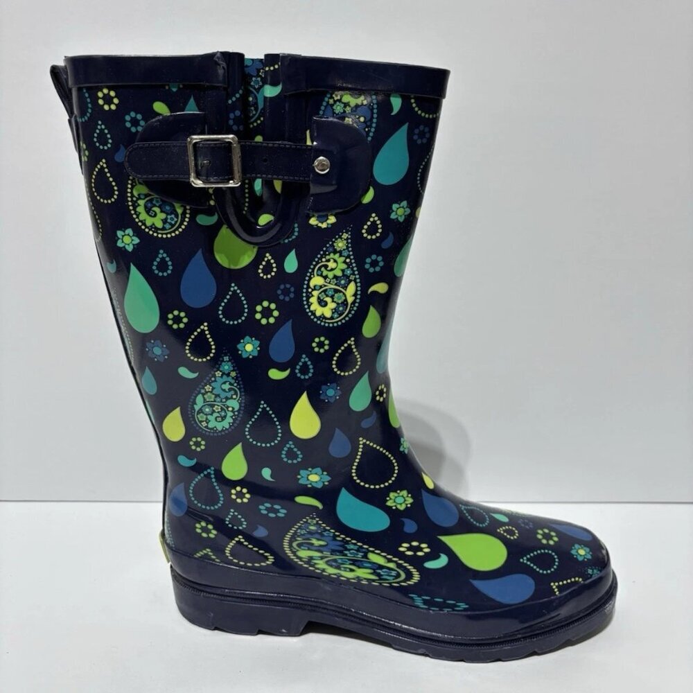 Western Chief Women’s Pouring Paisley Rain Boots Navy, Size 9 M